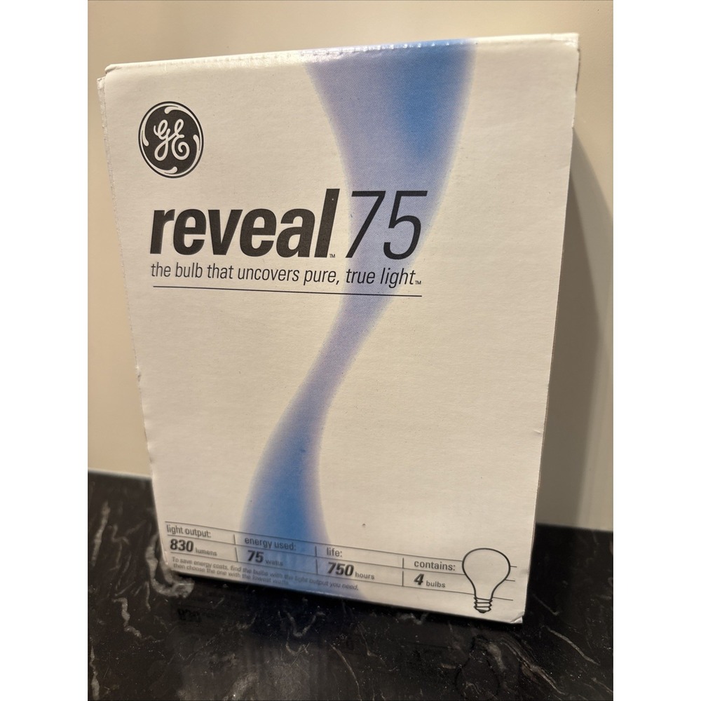 GE Reveal 75 Watt Light Bulbs Pack Of 4 Bulbs New In Box